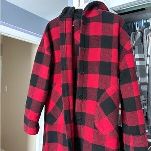 Red and Black Plaid Coat
